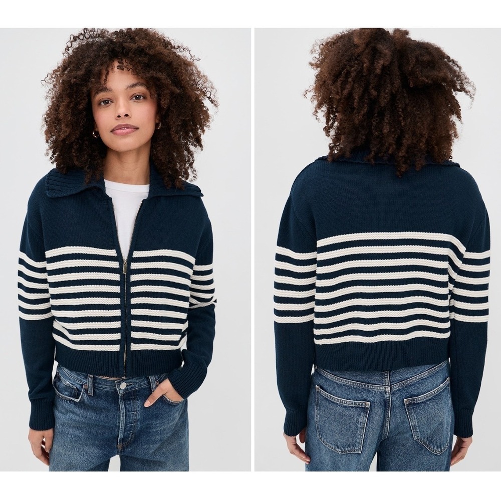 Z Supply Small Knit Navy Full Zip Kovac Cropped Sweater